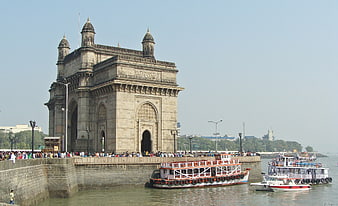 Gateway of India Monument in Mumbai with Waterfront Boats