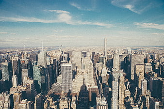 Aerial View of New York City Skyline with Skyscrapers