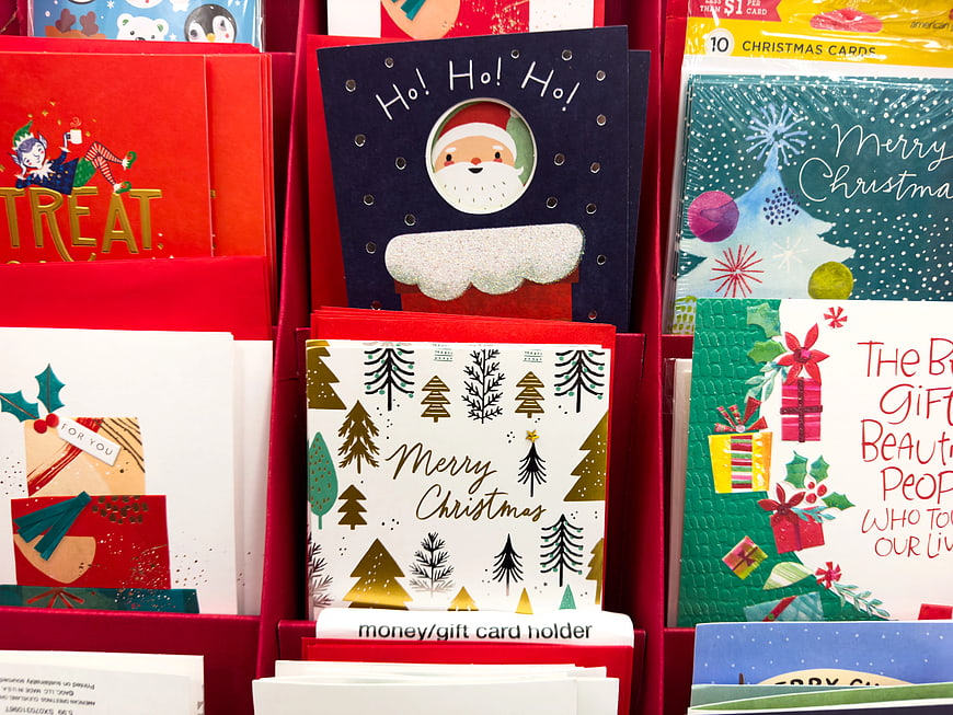 Colorful Christmas Greeting Cards in Retail Display