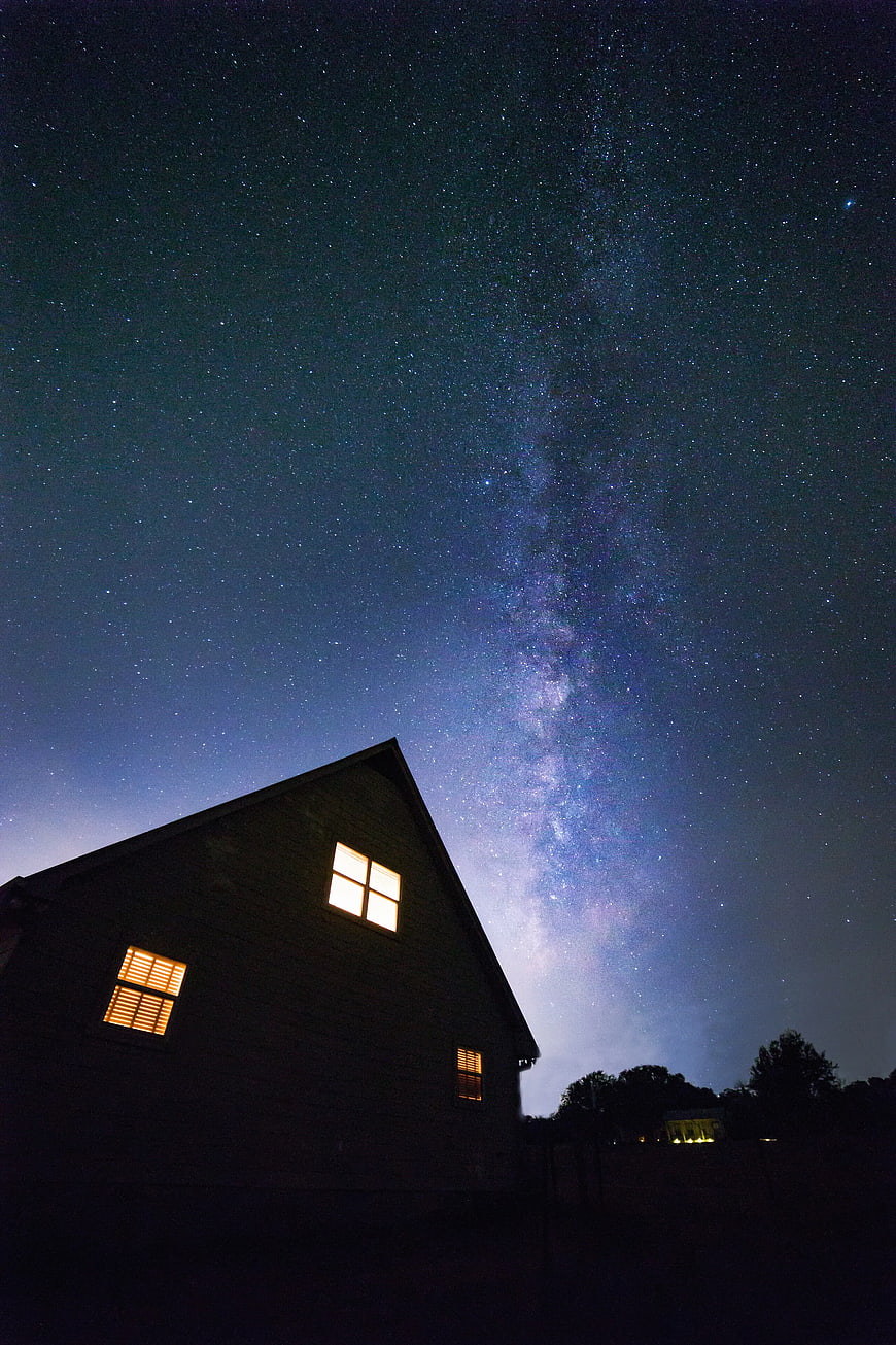 Milky Way Galaxy Over Barn at Night