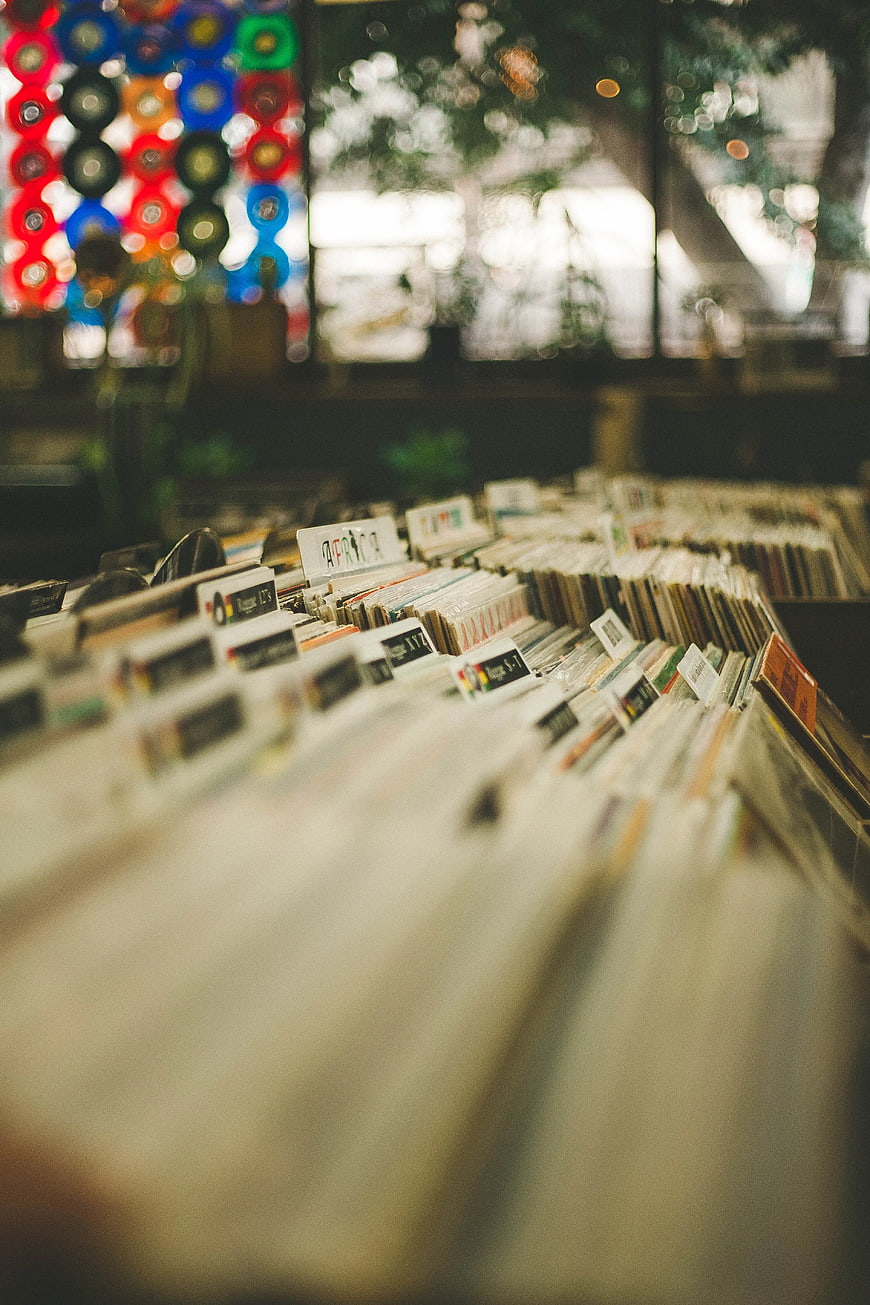 Vinyl Records in Record Store Bin