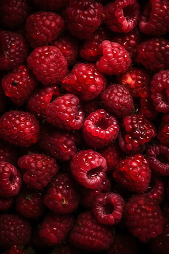 Close-up of fresh red raspberries filling the frame