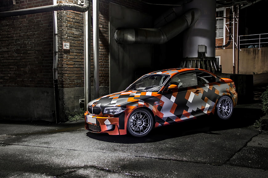 Orange and Black Camouflage BMW M2 Night Photography