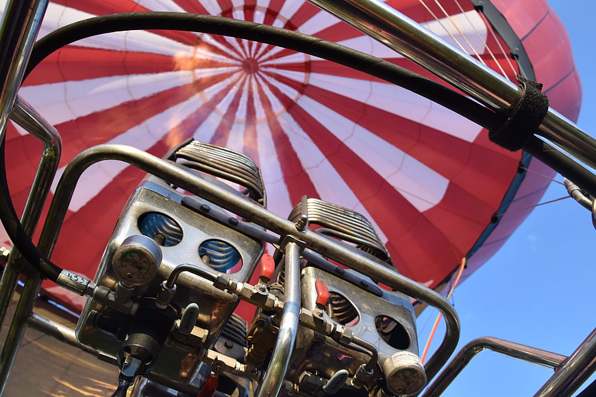 Hot Air Balloon Burner Flame and Red White Envelope