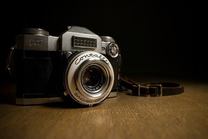 Vintage Contaflex Camera on Wooden Table