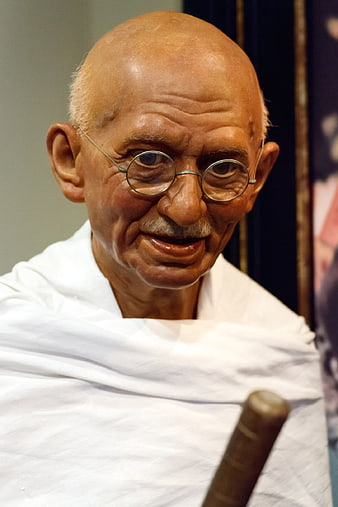 Close-up portrait of Mahatma Gandhi wax figure