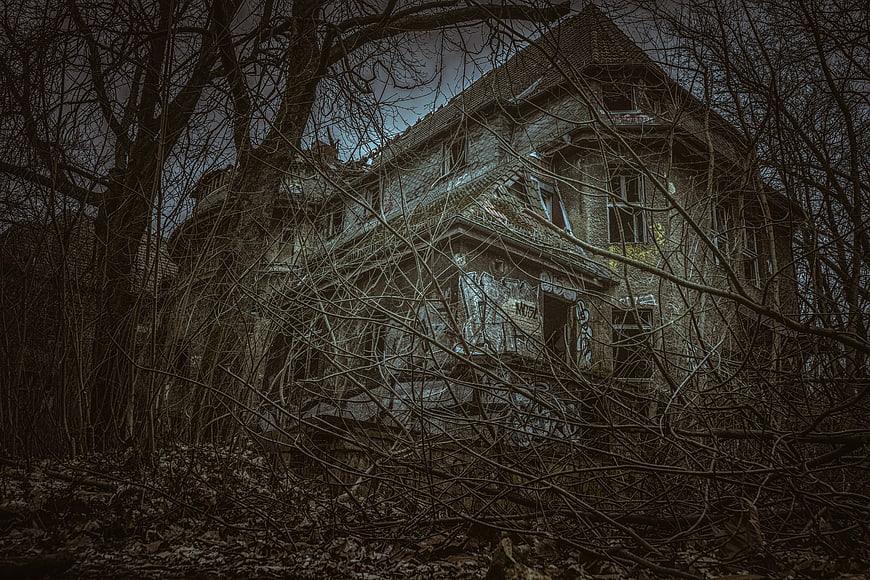 Abandoned Dilapidated House Surrounded by Bare Trees