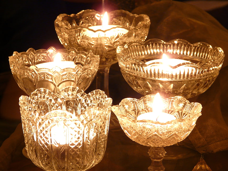Vintage Crystal Candle Holders with Tea Lights