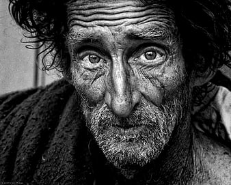 Intense Black and White Portrait of Elderly Man