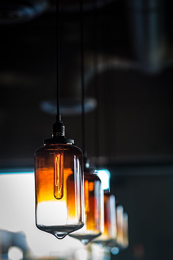 Vintage Edison Bulb Pendant Lights in Amber Glass Bottles