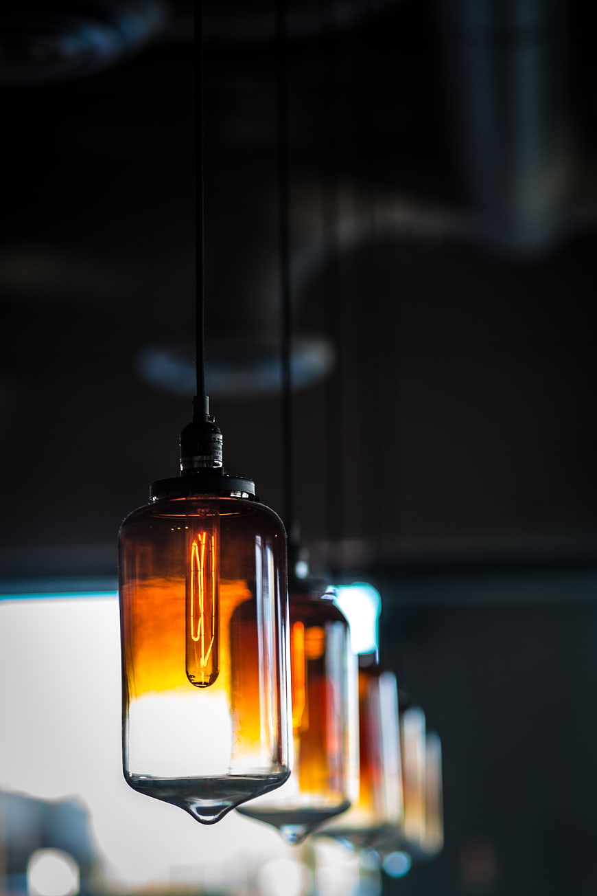 Vintage Edison Bulb Pendant Lights in Amber Glass Bottles