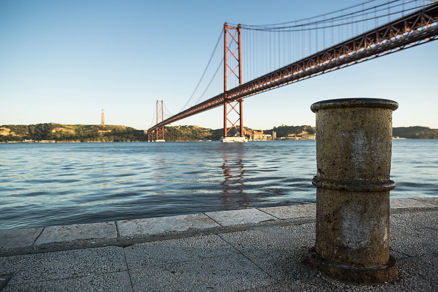 Low angle view of 25 de Abril Bridge in Lisbon