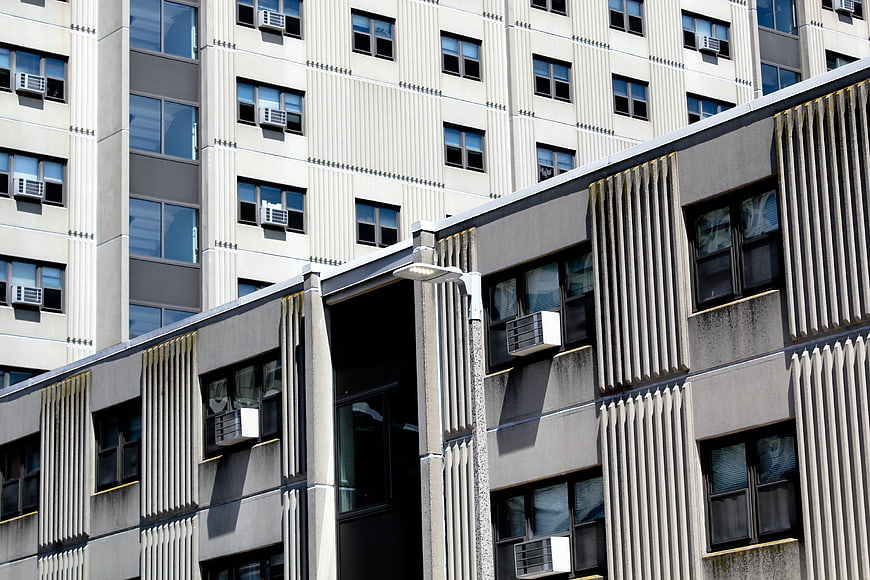 Modern Concrete Architecture with Vertical Lines and Windows
