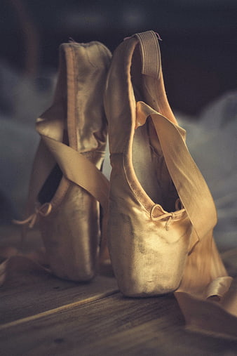 Vintage Ballet Slippers on Wooden Floor