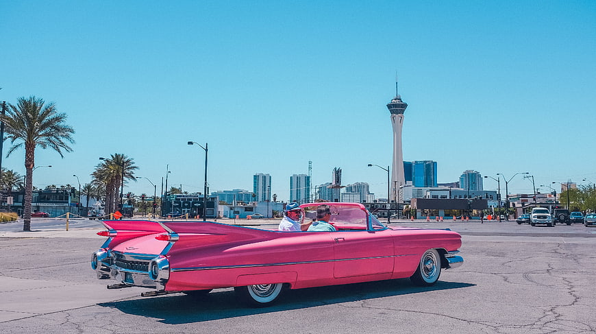 Pink Classic Cadillac Convertible in Las Vegas