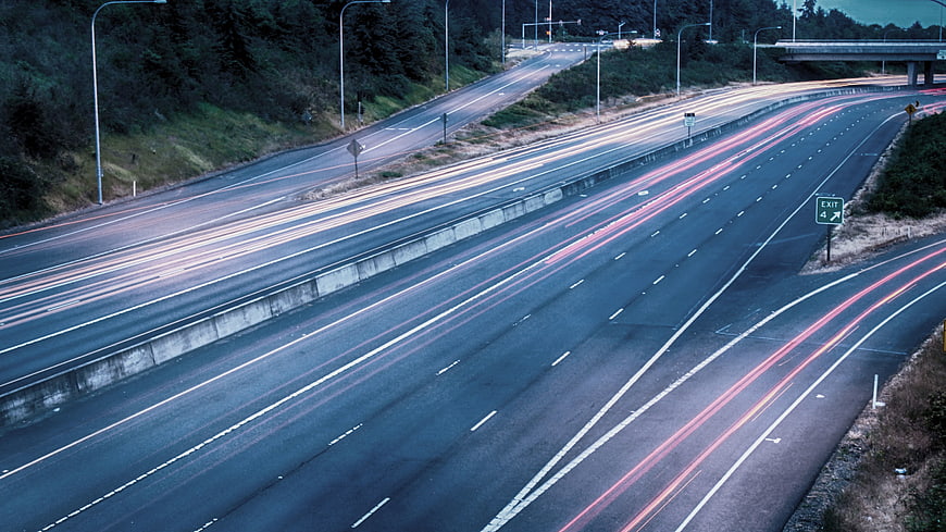 Long Exposure Highway Traffic Light Trails at Dusk