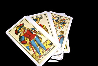 Vintage Tarot Cards Spread on Black Background