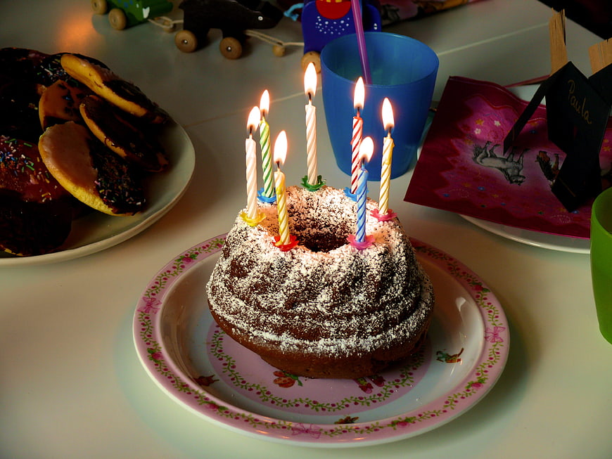 Chocolate Bundt Cake with Lit Birthday Candles