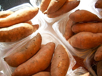 Fresh Sweet Potatoes in Clear Plastic Containers