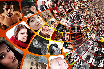 Global Diversity Network Concept With Receding Portrait Collage