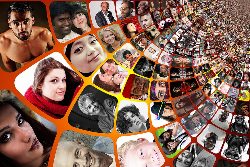 Global Diversity Network Concept With Receding Portrait Collage