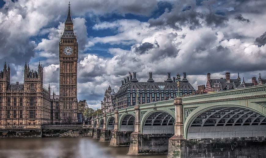 Dramatic View of Big Ben and Westminster Bridge in London