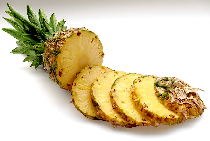 Fresh Sliced Pineapple on White Background