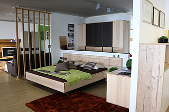Modern Bedroom Furniture Display In Contemporary Showroom