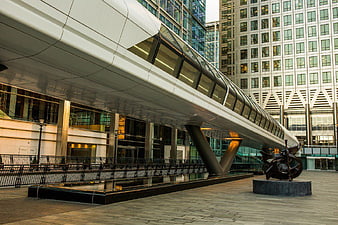 Modern Elevated Walkway in Urban Plaza