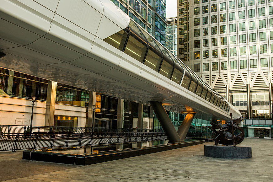 Modern Elevated Walkway in Urban Plaza