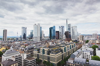 Frankfurt Skyline Cityscape with Modern Skyscrapers and Clouds