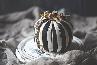 Black and White Striped Fabric Pumpkin Autumn Decor