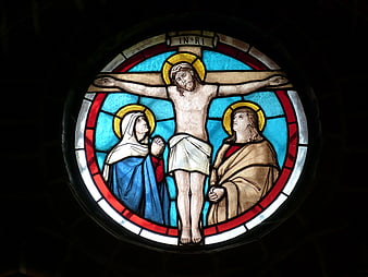 Stained Glass Window Depicting the Crucifixion of Jesus