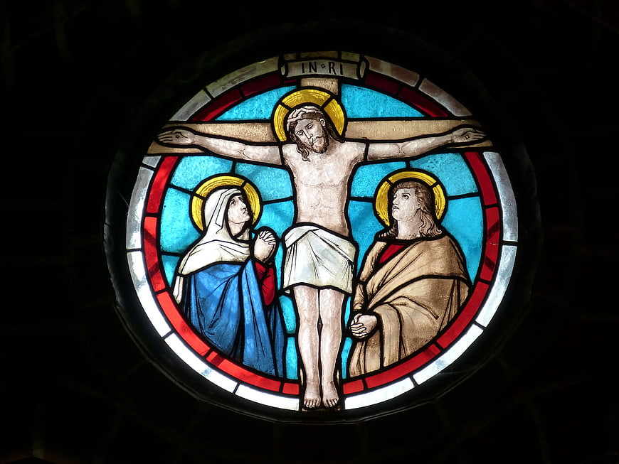 Stained Glass Window Depicting the Crucifixion of Jesus