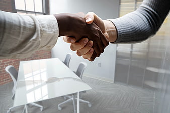 Business handshake in modern office meeting room