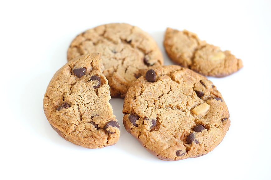Freshly Baked Chocolate Chip Cookies on White Background