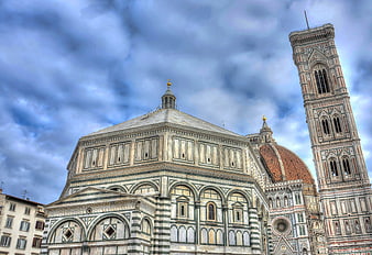 Florence Cathedral and Giotto's Bell Tower Under Dramatic Sky