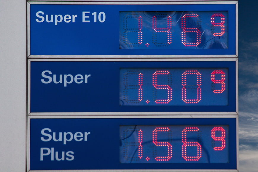 Gas Station Fuel Price Display Board Showing Super E10 Rates
