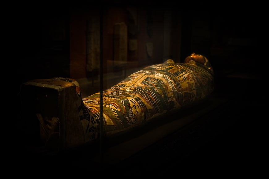 Ancient Egyptian Sarcophagus in Museum Display