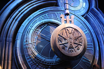 Giant Astronomical Clock Mechanism With Blue Lighting
