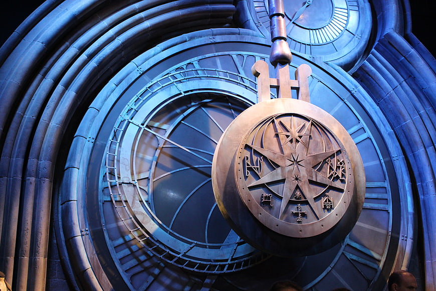 Giant Astronomical Clock Mechanism With Blue Lighting