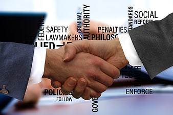 Business Handshake With Legal And Criminal Law Word Cloud Overlay