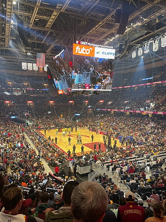 Wide view of Rocket Mortgage FieldHouse basketball game crowd