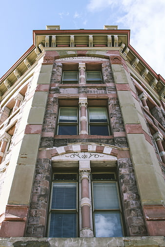 Low Angle View of Historic Stone Building Facade