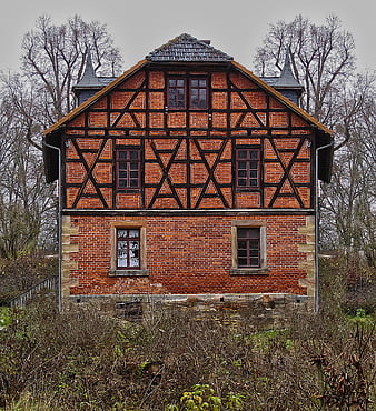 Historic half-timbered brick house in Franconian style