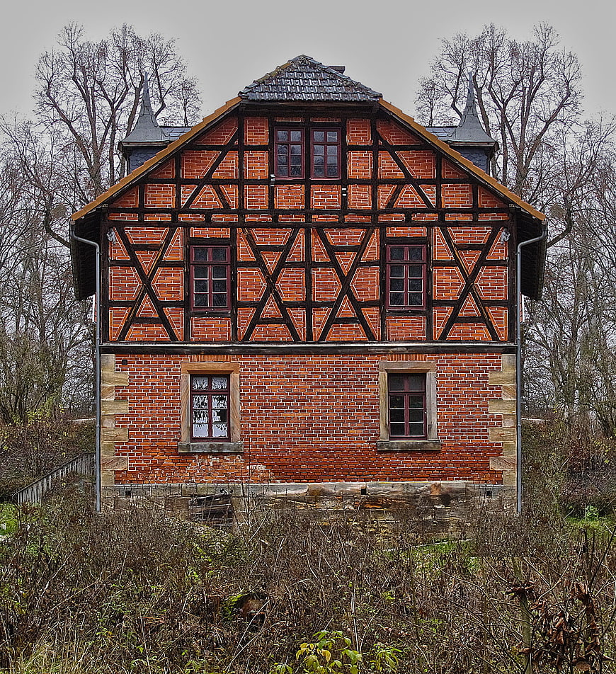 Historic half-timbered brick house in Franconian style