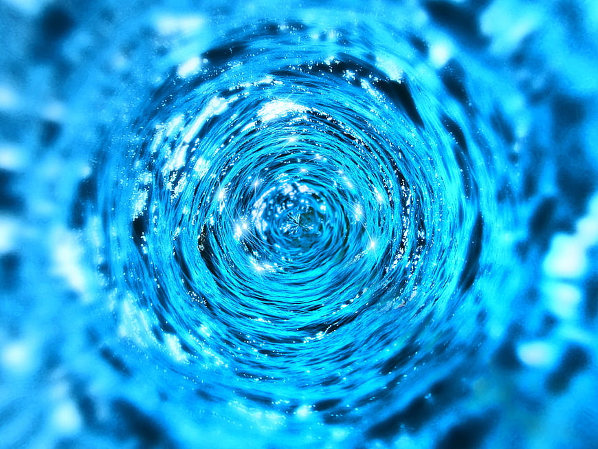 Abstract Blue Water Tunnel With Sparkling Liquid Ripples And Concentric Circles