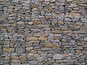 Gallois Gabion Wall Texture with Stones and Metal Mesh