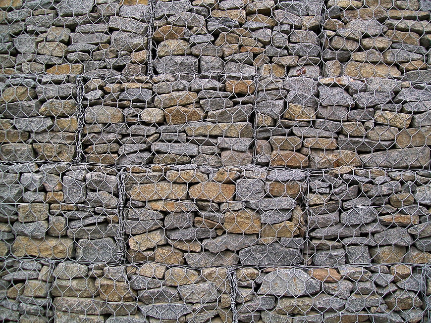 Gallois Gabion Wall Texture with Stones and Metal Mesh