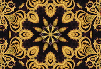 Golden kaleidoscope pattern with intricate symmetrical design